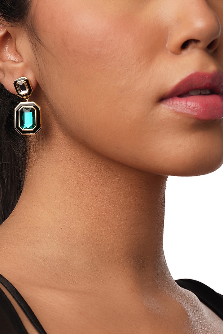 Gold Plated Multi-Colored Crystal Enameled Dangler Earrings by Isharya at Pernia's Pop Up Shop