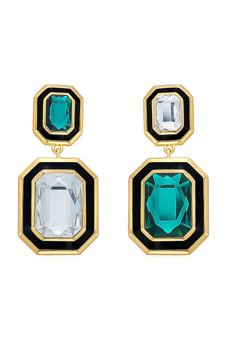 Gold Plated Multi-Colored Crystal Enameled Dangler Earrings by Isharya at Pernia's Pop Up Shop
