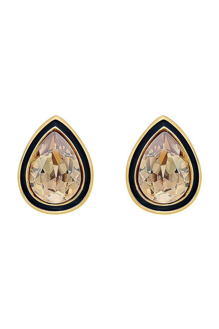 Gold Plated Crystal Enameled Stud Earrings by Isharya at Pernia's Pop Up Shop