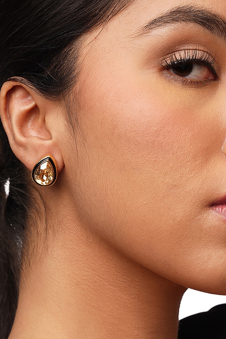 Gold Plated Crystal Enameled Stud Earrings by Isharya at Pernia's Pop Up Shop