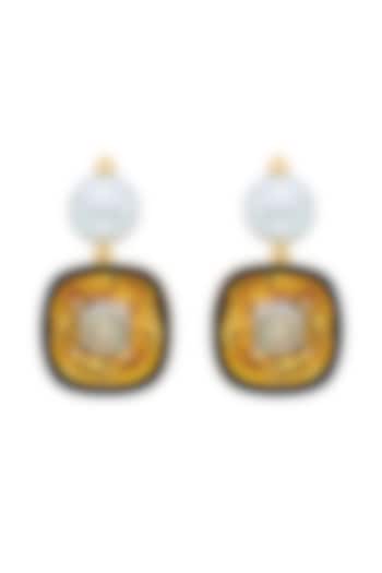 Gold Plated Crystal & Pearl Enameled Dangler Earrings by Isharya at Pernia's Pop Up Shop