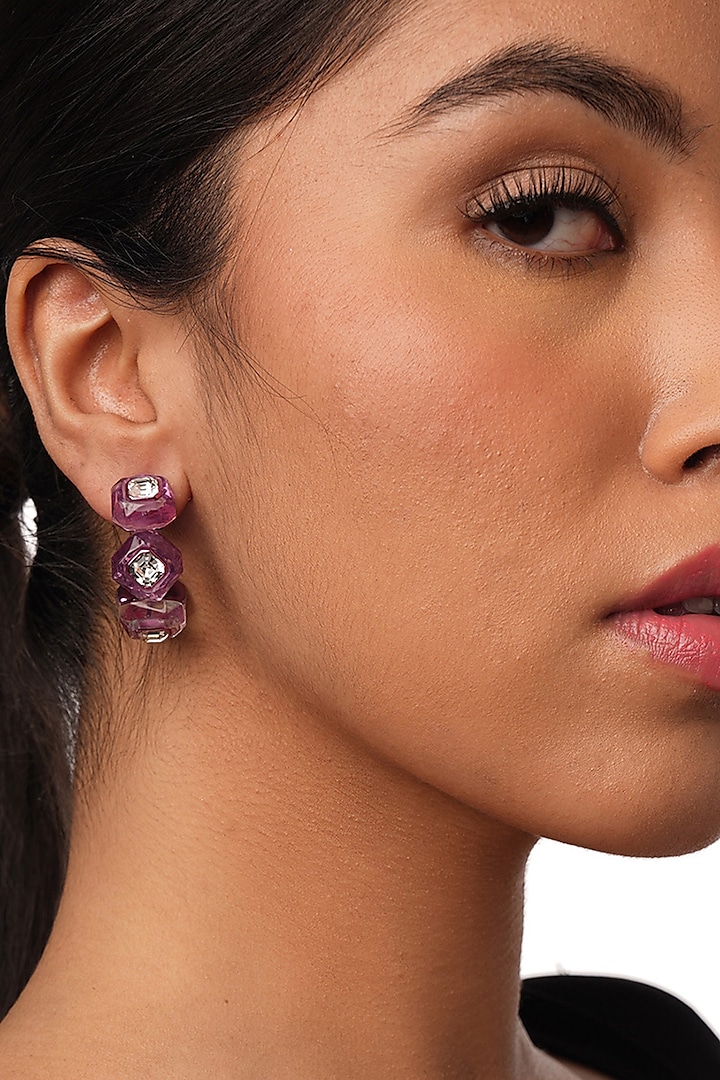 Pink Crystal Hoop Earrings by Isharya