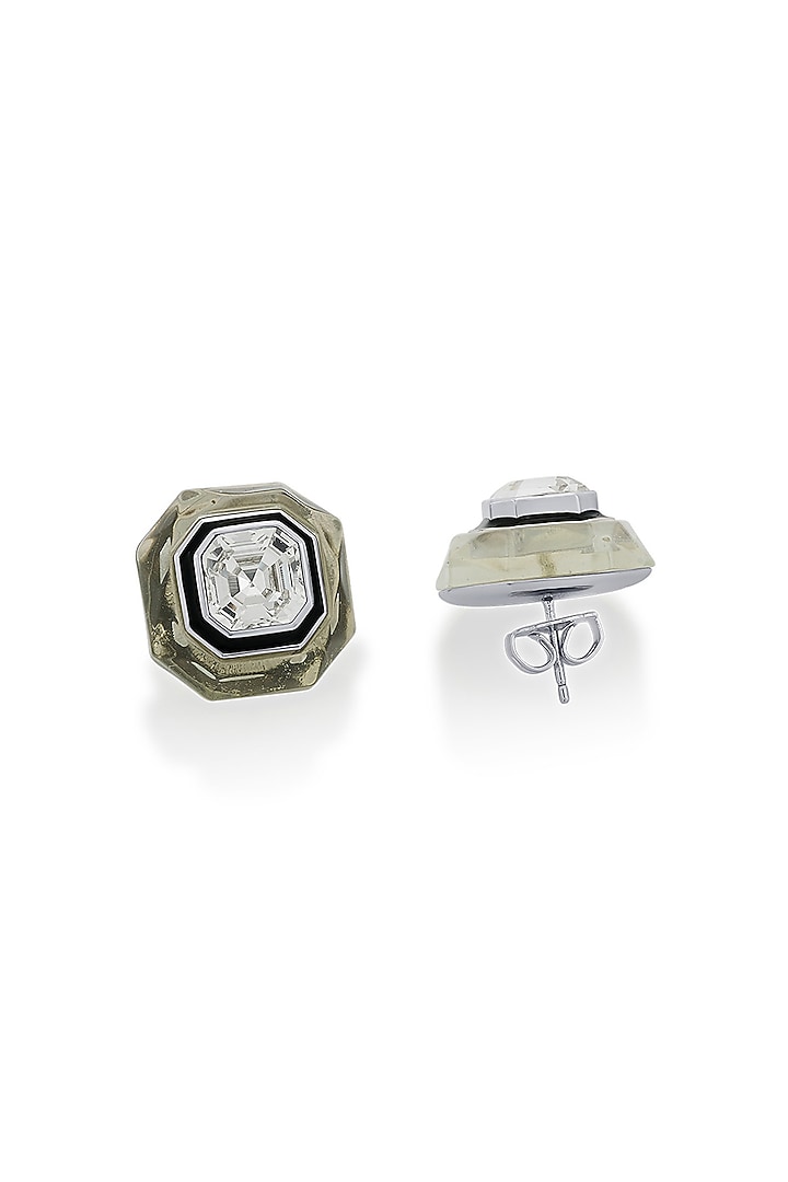 Black Rhodium Finish White Crystal Enameled Stud Earrings by Isharya at Pernia's Pop Up Shop