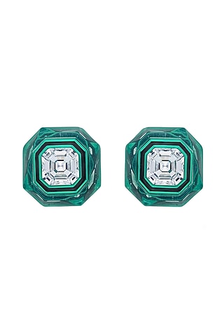 Green Crystal Enameled Stud Earrings by Isharya