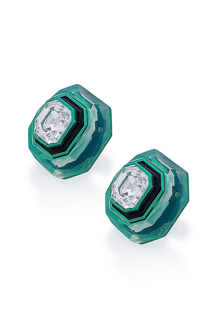 Green Crystal Enameled Stud Earrings by Isharya at Pernia's Pop Up Shop