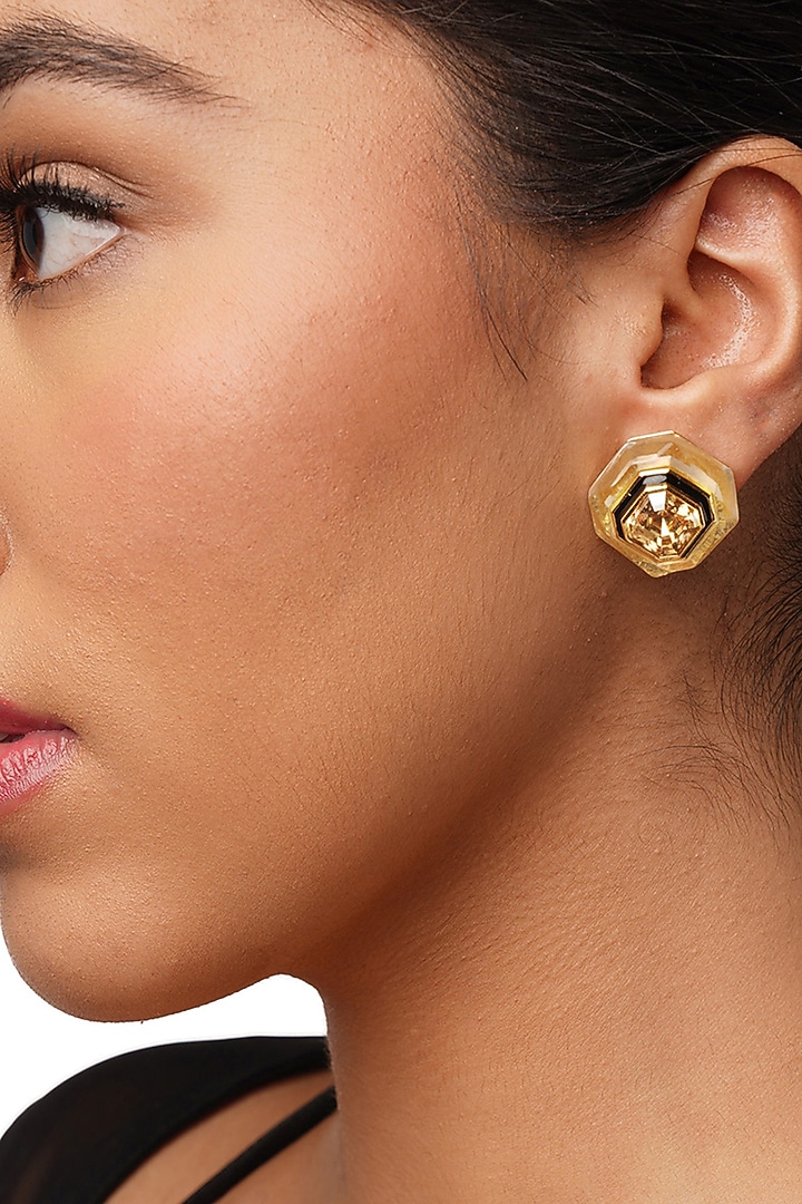 Gold Plated Crystal Enameled Stud Earrings by Isharya at Pernia's Pop Up Shop