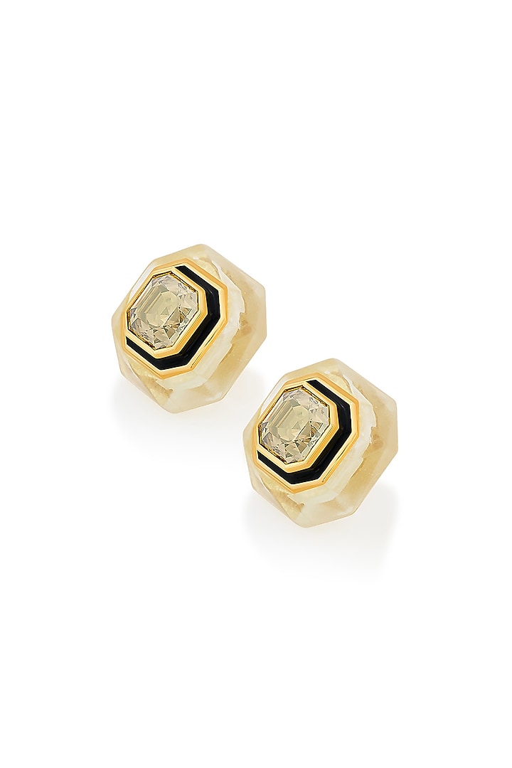 Gold Plated Crystal Enameled Stud Earrings by Isharya at Pernia's Pop Up Shop