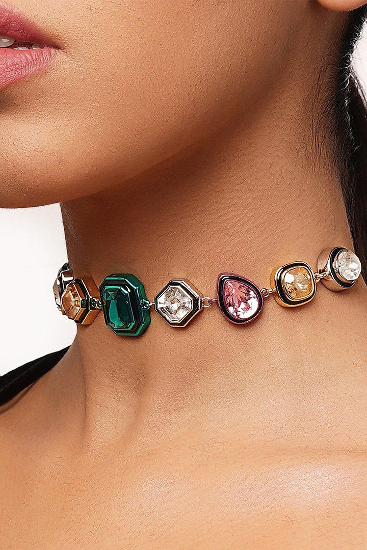 Gold Plated Multi-Colored Crystal Choker Necklace by Isharya at Pernia's Pop Up Shop
