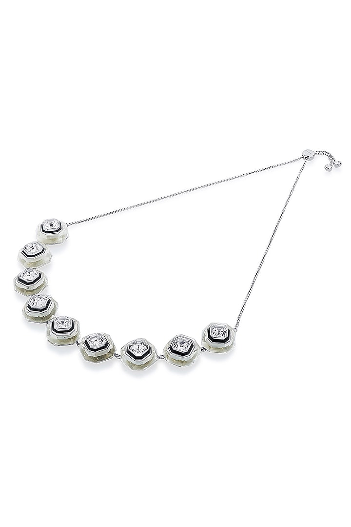 Black Rhodium Finish White Crystal Enameled Choker Necklace by Isharya at Pernia's Pop Up Shop