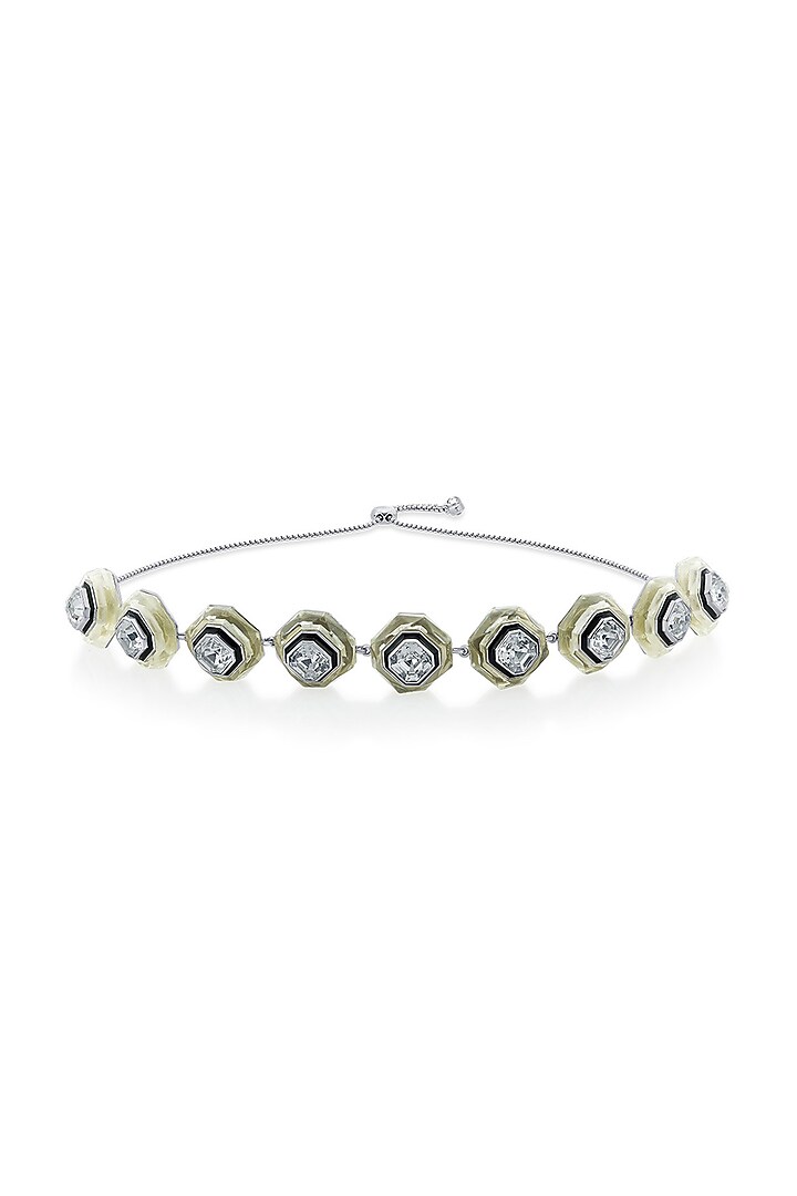 Black Rhodium Finish White Crystal Enameled Choker Necklace by Isharya at Pernia's Pop Up Shop