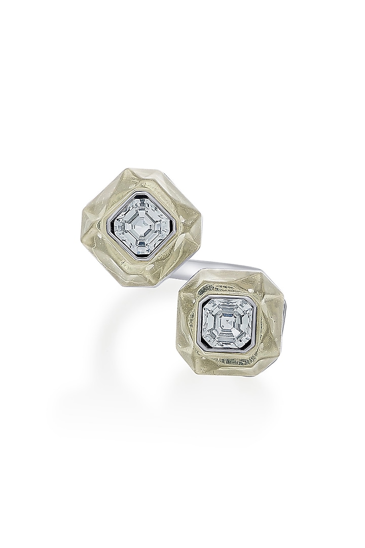 Black Rhodium Finish White Crystal Open Ring by Isharya at Pernia's Pop Up Shop