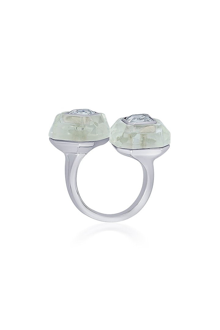 Black Rhodium Finish White Crystal Open Ring by Isharya at Pernia's Pop Up Shop