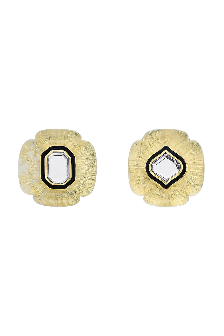 Gold Plated Mirror Enameled Stud Earrings by Isharya