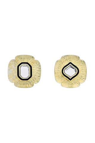 Gold Plated Mirror Enameled Stud Earrings by Isharya