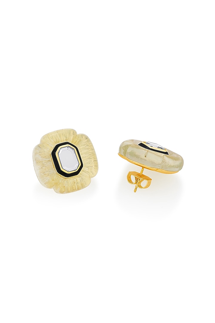 Gold Plated Mirror Enameled Stud Earrings by Isharya at Pernia's Pop Up Shop