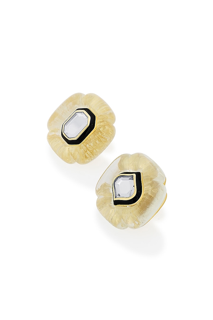 Gold Plated Mirror Enameled Stud Earrings by Isharya at Pernia's Pop Up Shop