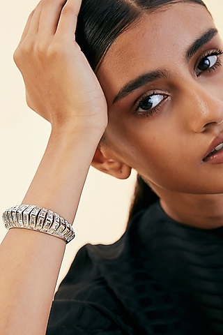 Silver Rhodium Finish Mirror Cuff by Isharya