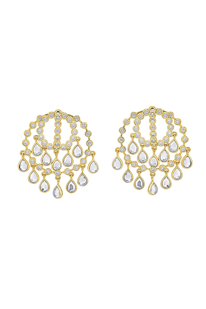 Gold Plated CZ Mirror Handcrafted Dangler Earrings by Isharya