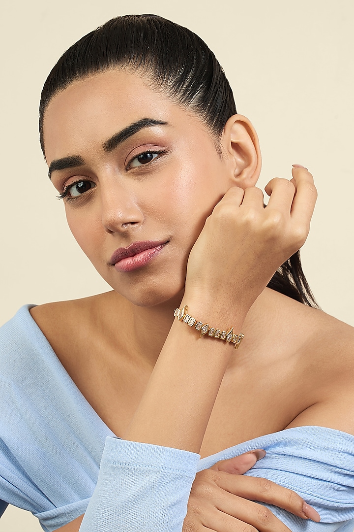 Gold Plated Mirror Tennis Girlie Bolo Bracelet by Isharya at Pernia's Pop Up Shop