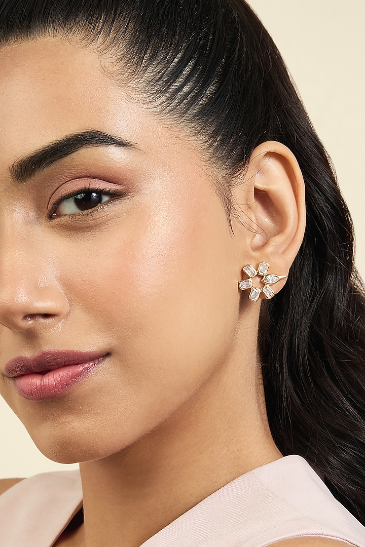 Gold Plated Mirror Punk Tennis Stud Earrings by Isharya at Pernia's Pop Up Shop