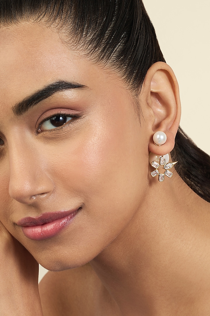 Gold Plated Mirror Punk Tennis Dangler Earrings by Isharya at Pernia's Pop Up Shop