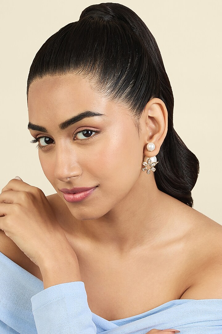 Gold Plated Mirror Punk Tennis Dangler Earrings by Isharya at Pernia's Pop Up Shop