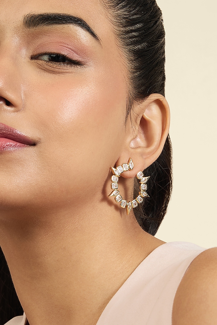 Gold Plated Mirror Tennis Stud Earrings by Isharya at Pernia's Pop Up Shop