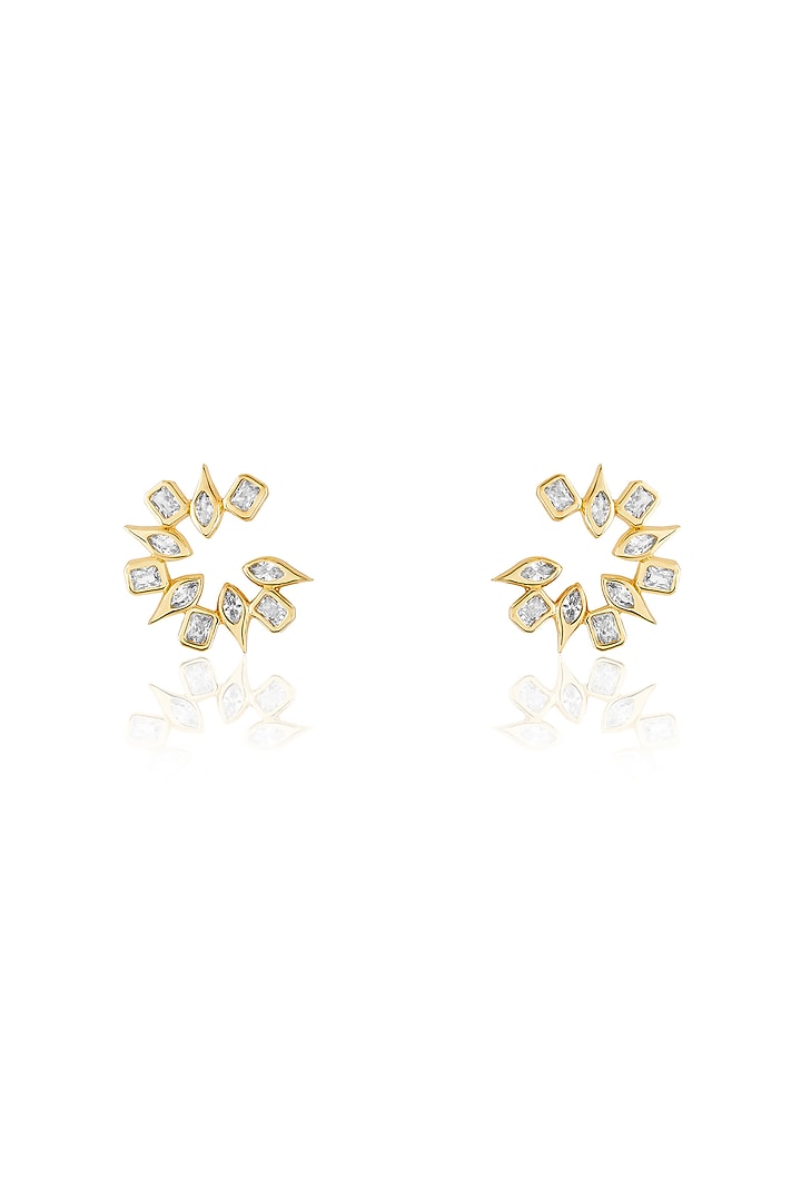 Gold Plated Mirror Tennis Stud Earrings by Isharya at Pernia's Pop Up Shop