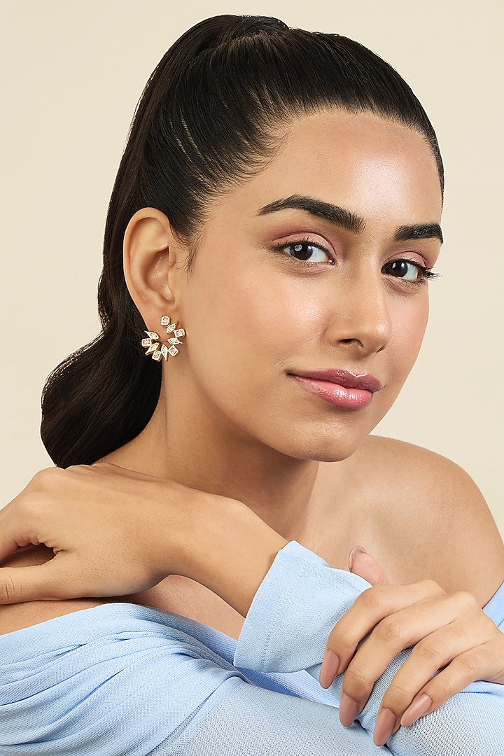 Gold Plated Mirror Tennis Stud Earrings by Isharya at Pernia's Pop Up Shop