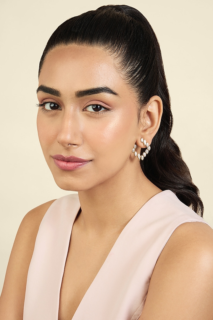 Gold Plated Mirror Tennis Square Stud Earrings by Isharya at Pernia's Pop Up Shop