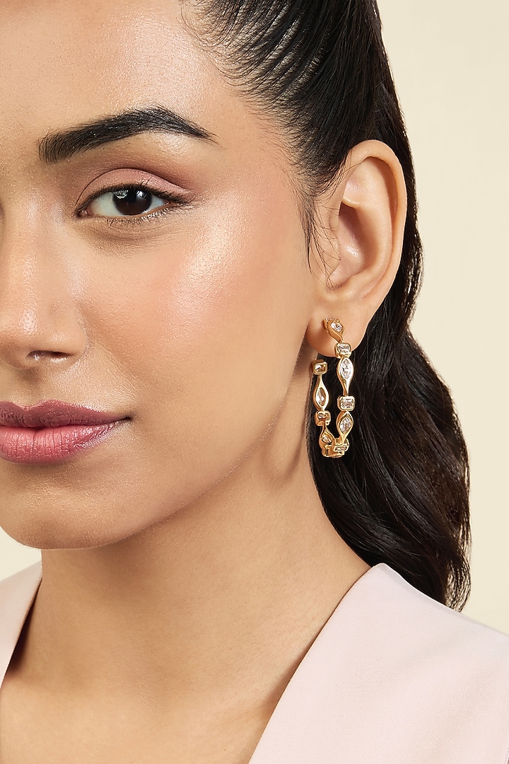 Gold Plated Mirror Tennis Hoop Earrings by Isharya at Pernia's Pop Up Shop