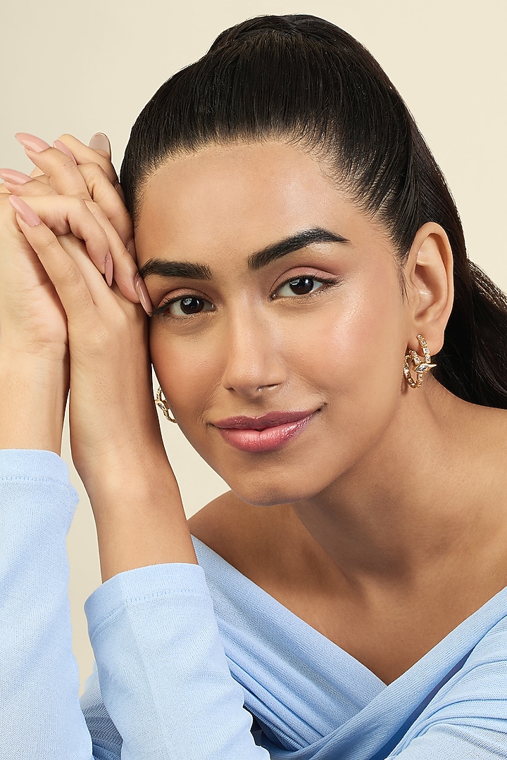 Gold Plated Mirror Tennis Eye Double Hoop Earrings by Isharya at Pernia's Pop Up Shop