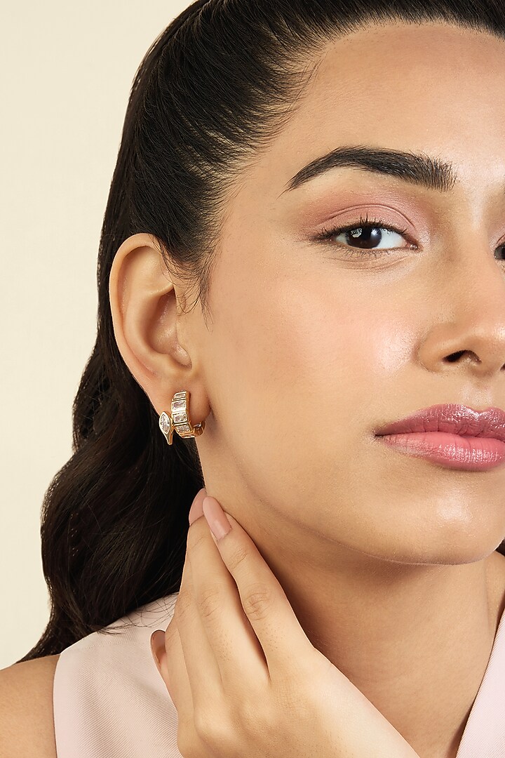 Gold Plated Mirror Tennis Huggie Earrings by Isharya at Pernia's Pop Up Shop