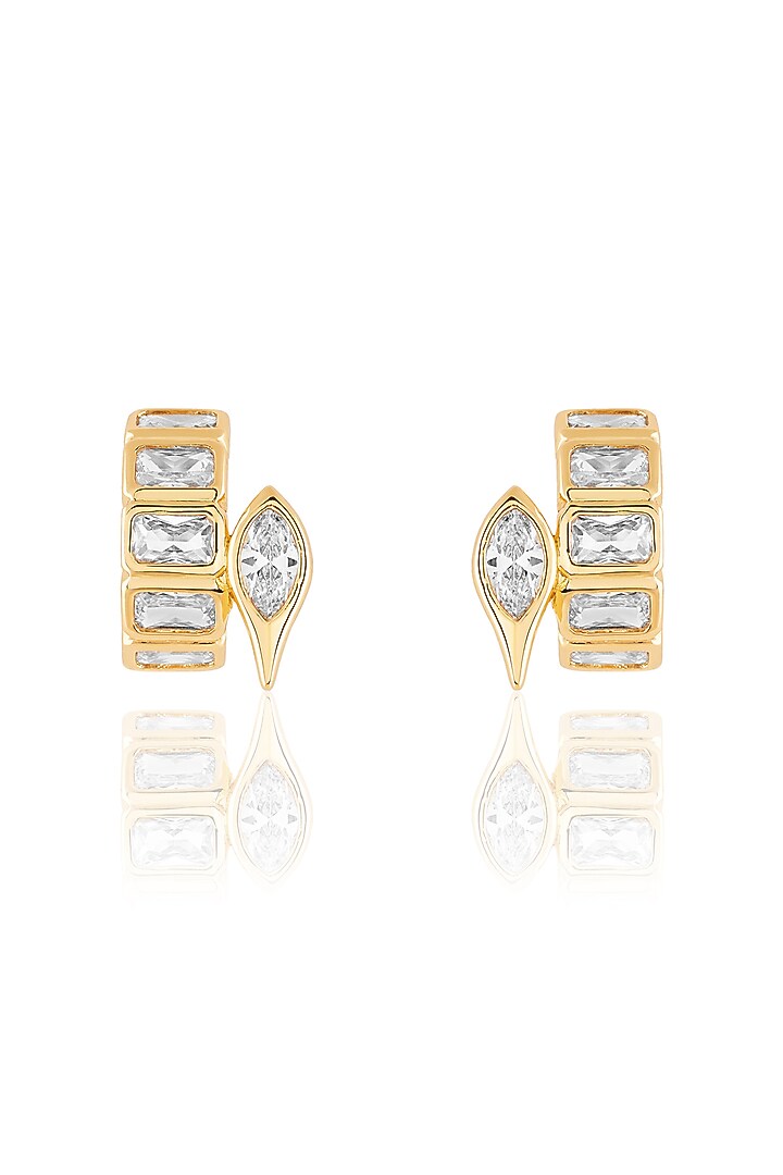 Gold Plated Mirror Tennis Huggie Earrings by Isharya at Pernia's Pop Up Shop