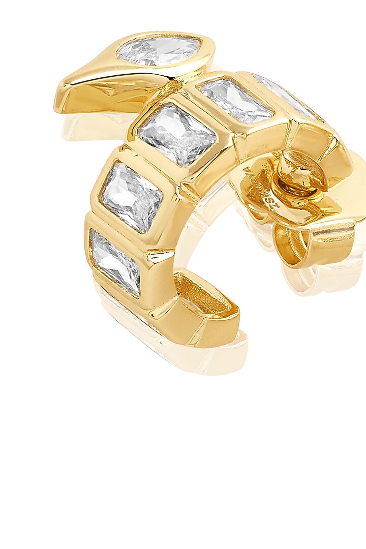 Gold Plated Mirror Tennis Huggie Earrings by Isharya at Pernia's Pop Up Shop