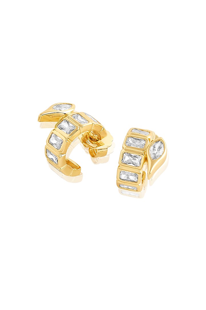 Gold Plated Mirror Tennis Huggie Earrings by Isharya at Pernia's Pop Up Shop