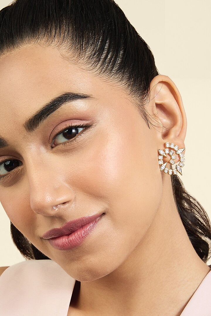 Gold Plated Mirror Tennis Spiral Stud Earrings by Isharya at Pernia's Pop Up Shop