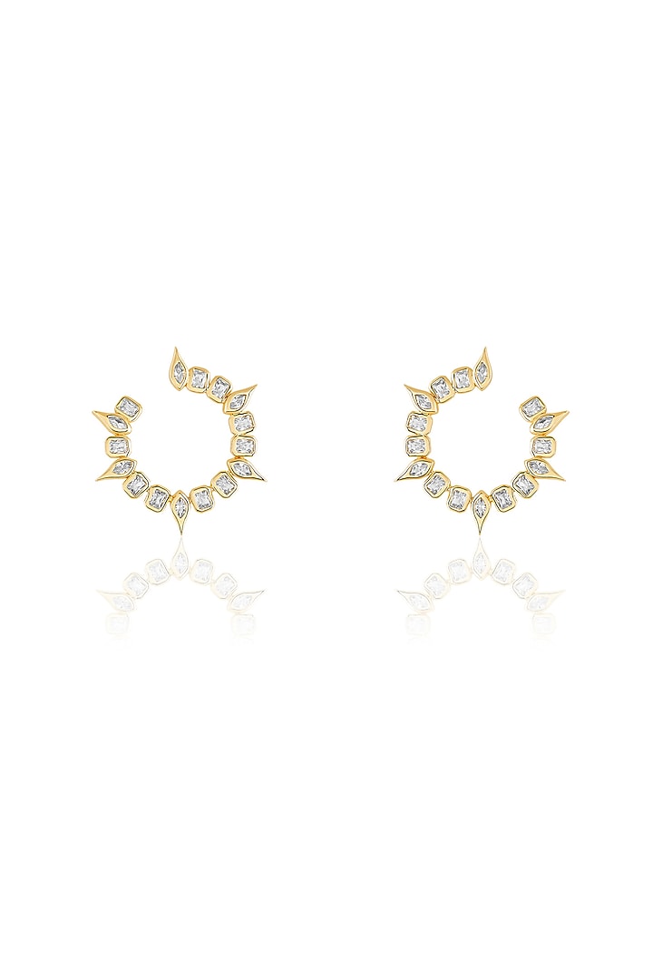 Gold Plated Mirror Tennis Spiral Stud Earrings by Isharya at Pernia's Pop Up Shop