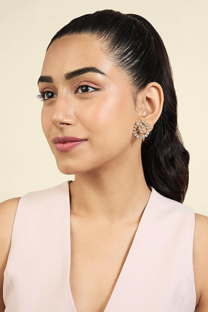Gold Plated Mirror Tennis Spiral Stud Earrings by Isharya at Pernia's Pop Up Shop