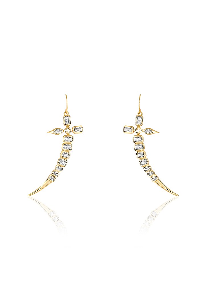 Gold Plated Mirror Tennis Sword Dangler Earrings by Isharya at Pernia's Pop Up Shop