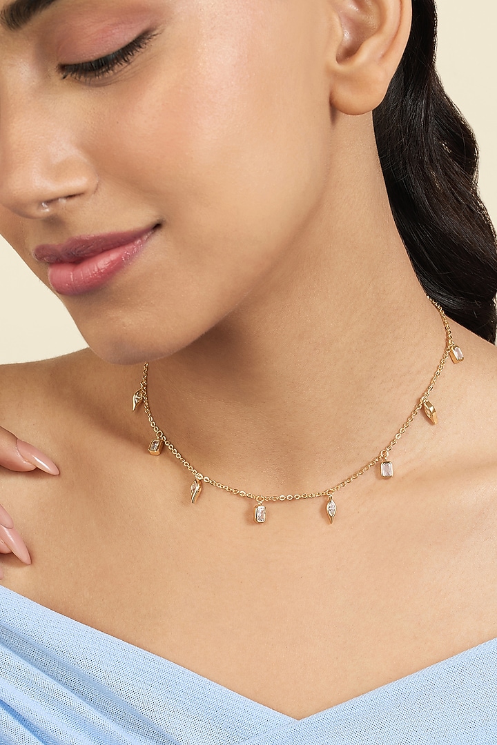 Gold Plated Mirror Tennis Charm Choker Necklace by Isharya at Pernia's Pop Up Shop