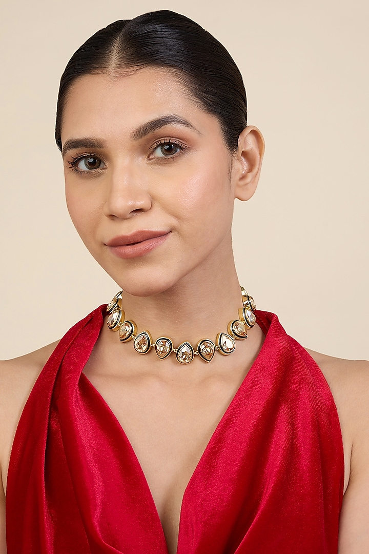 Gold Plated Crystal Enameled Choker Necklace by Isharya at Pernia's Pop Up Shop