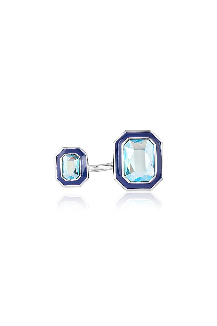 Gold Plated Aquamarine Crystal Enameled Front-Open Ring by Isharya at Pernia's Pop Up Shop