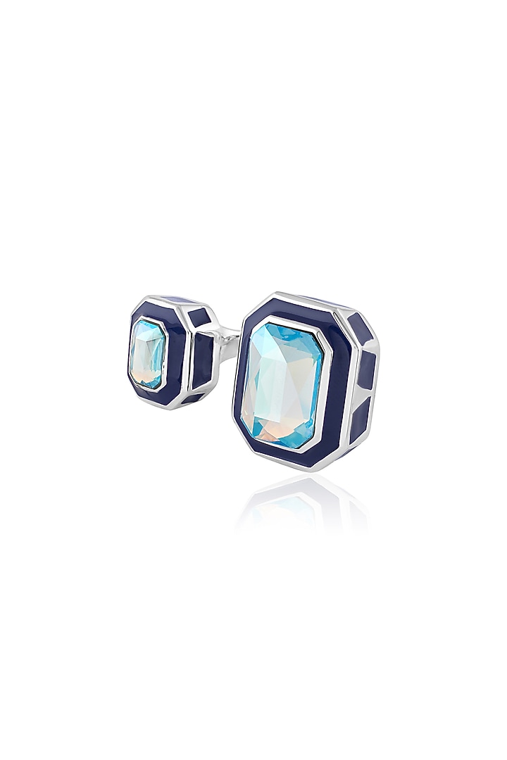 Gold Plated Aquamarine Crystal Enameled Front-Open Ring by Isharya at Pernia's Pop Up Shop