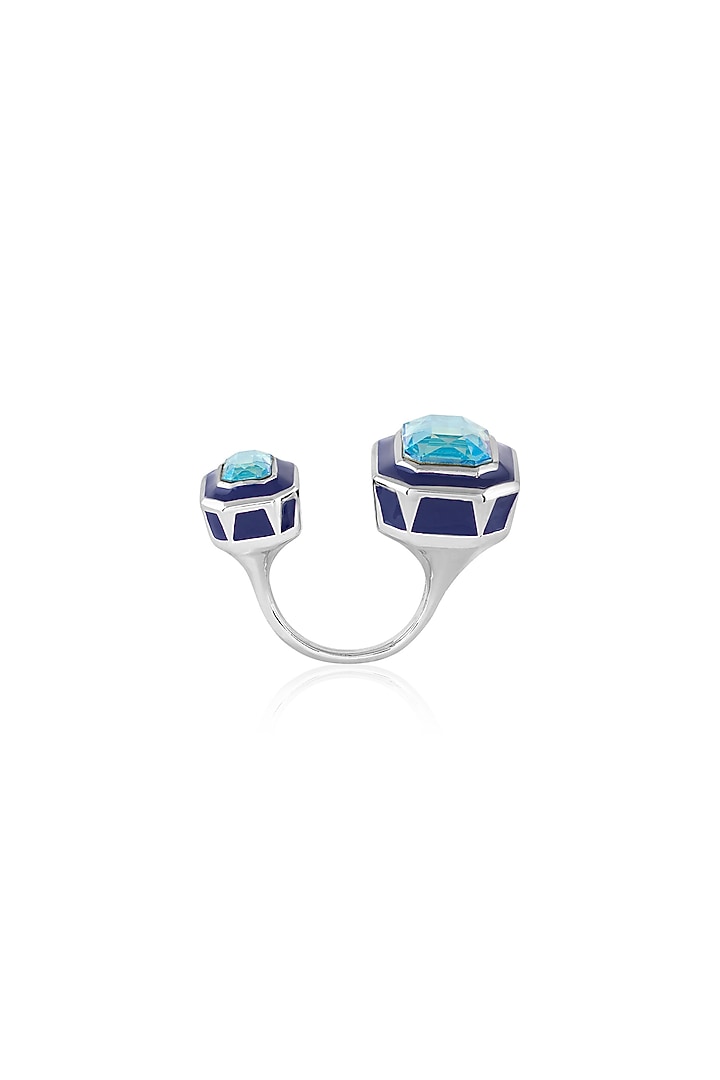 Gold Plated Aquamarine Crystal Enameled Front-Open Ring by Isharya at Pernia's Pop Up Shop