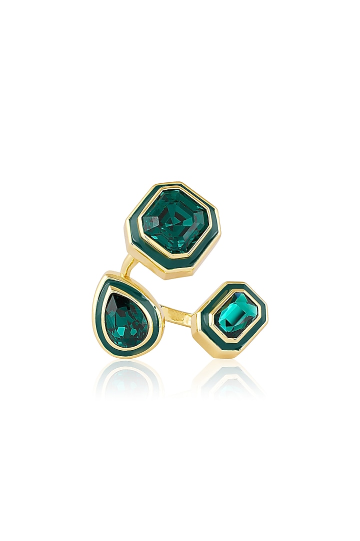 Gold Plated Green Crystal Enameled Front-Open Ring by Isharya at Pernia's Pop Up Shop