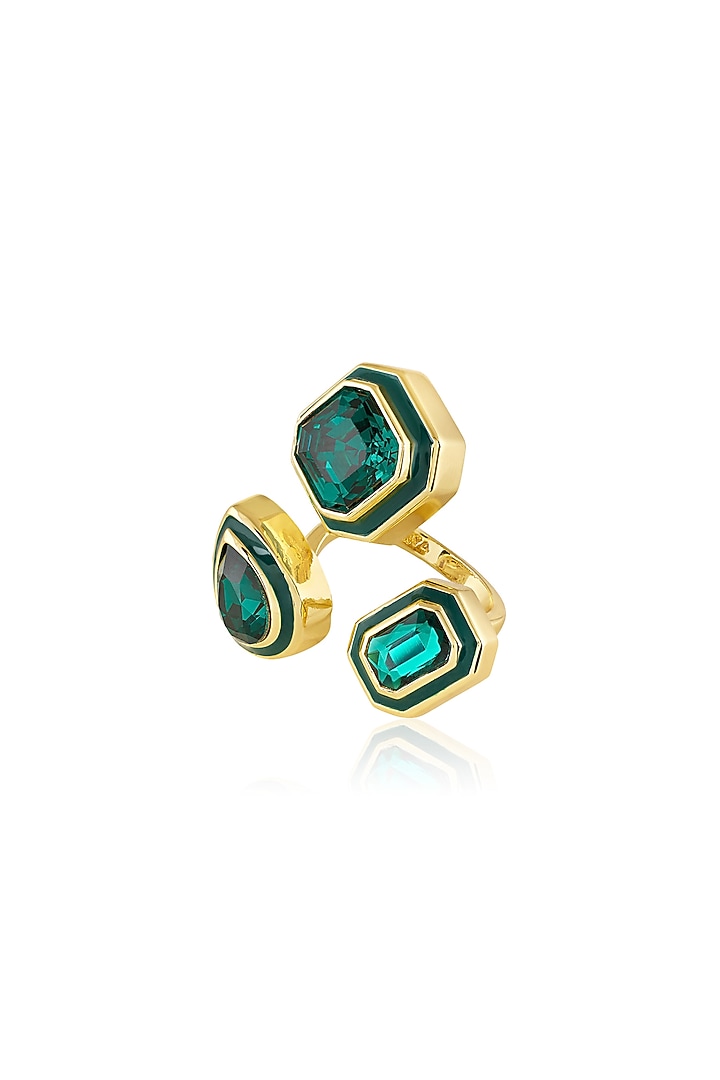 Gold Plated Green Crystal Enameled Front-Open Ring by Isharya at Pernia's Pop Up Shop