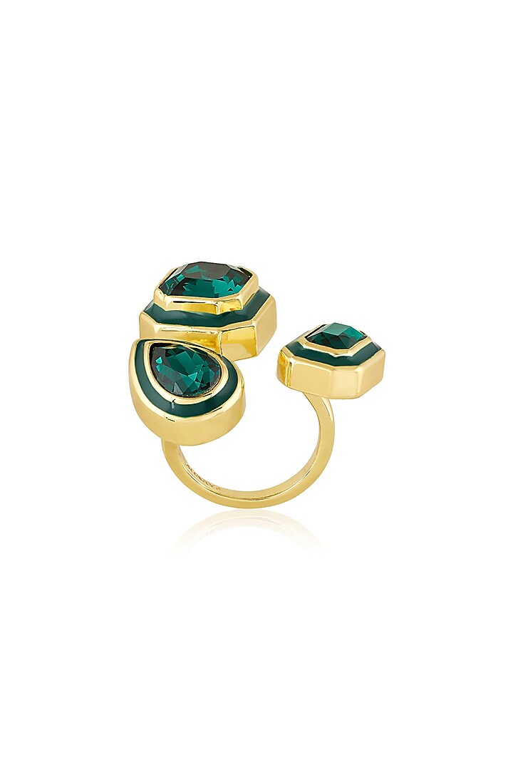 Gold Plated Green Crystal Enameled Front-Open Ring by Isharya at Pernia's Pop Up Shop