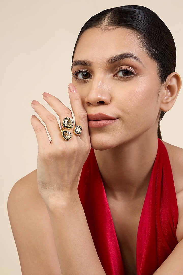 Gold Plated Crystal Enameled Front-Open Ring by Isharya at Pernia's Pop Up Shop