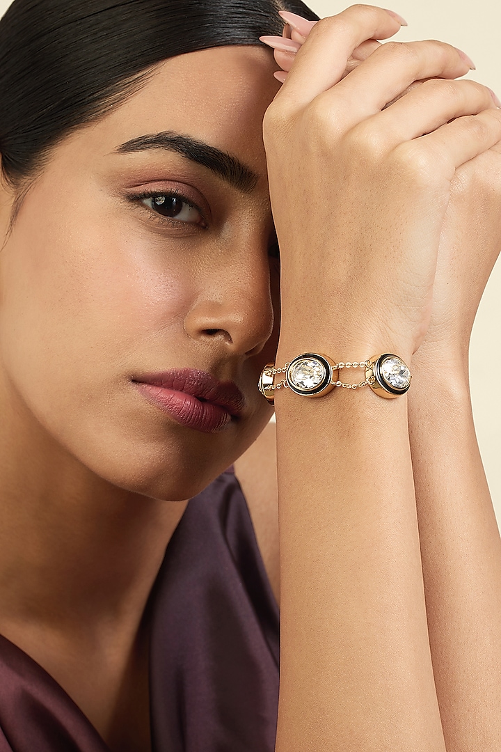 Gold Plated White Crystal Enameled Bracelet by Isharya at Pernia's Pop Up Shop